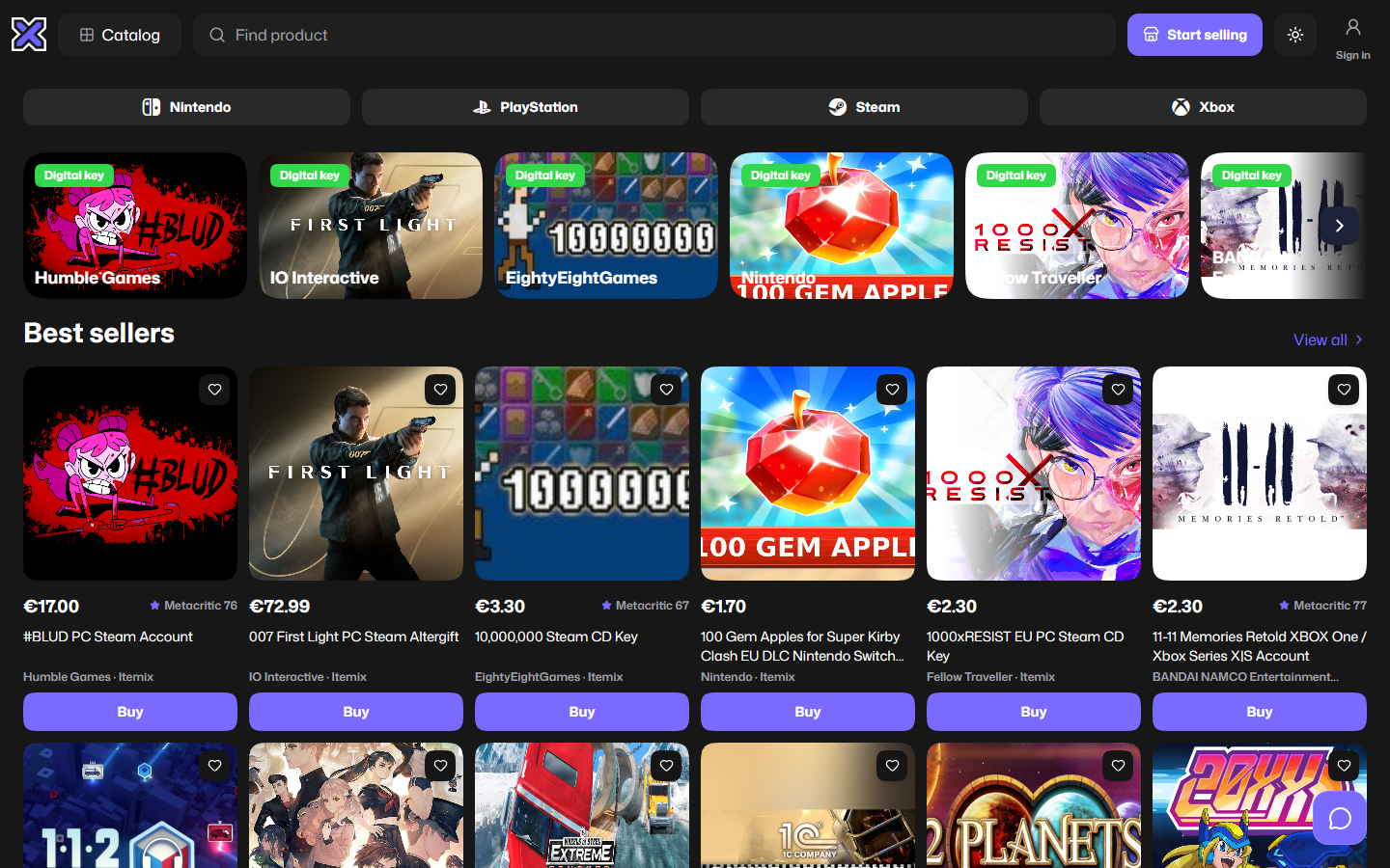 Рабочая витрина marketplace Itemix